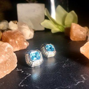 SOLD - Tiffany Aqua Blue Crystal Silver Square Ea…
